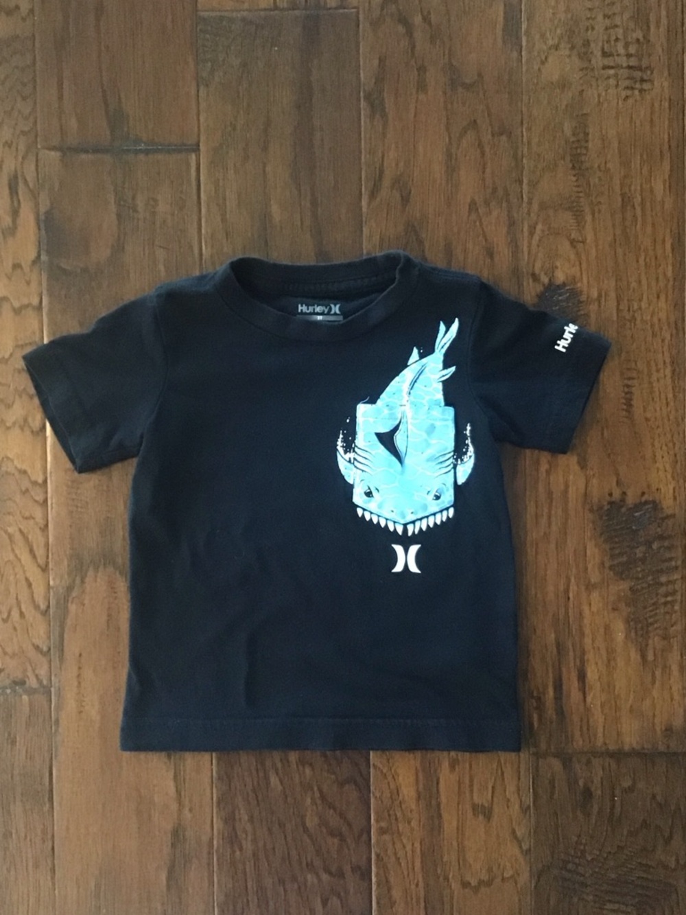 Hurley Black Tee with Light Blue Shark Graphic - Kids